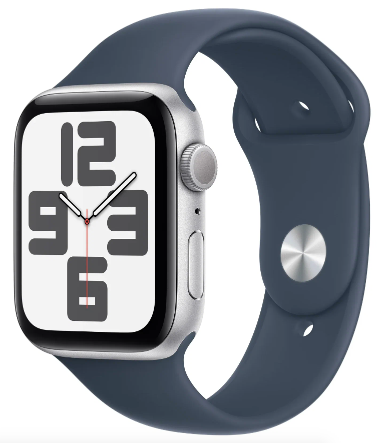 Умные часы Apple Watch SE (2023) 44mm Silver Aluminium Case with Blue Sport Band (EU) в Челябинске купить по недорогим ценам с доставкой