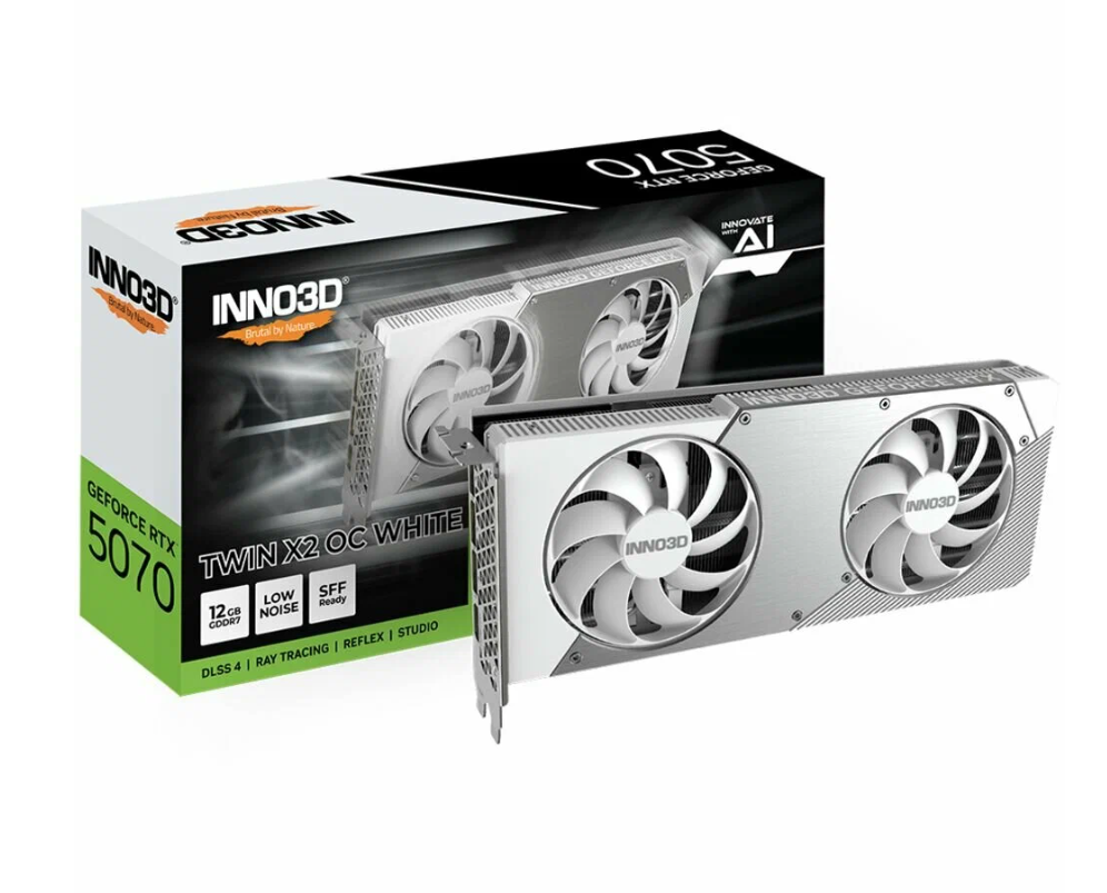 Видеокарта Inno3D GeForce RTX 5070, Twin X2 OC White 12 Gb (N50702-12D7X-195064W) 1xHDMI, 3xDP, Ret в Челябинске купить по недорогим ценам с доставкой