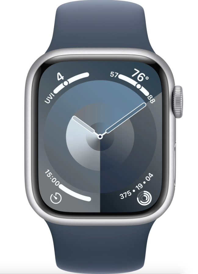Умные часы Apple Watch Series 9 45mm Silver Aluminum Case with Blue Sport Band в Челябинске купить по недорогим ценам с доставкой