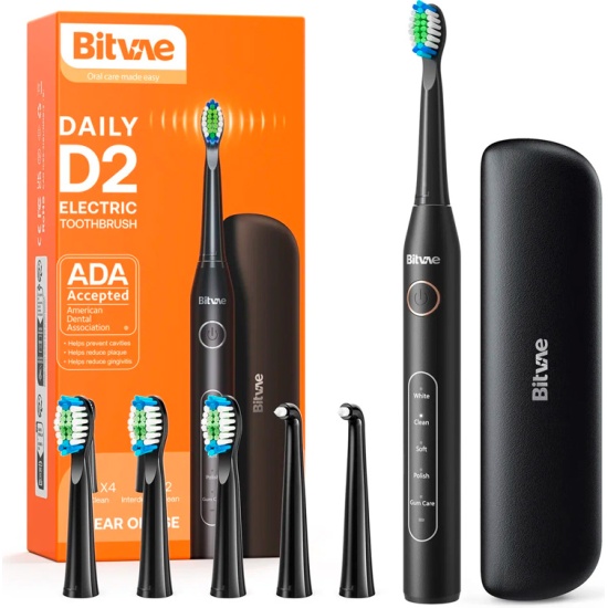 Электрическая зубная щетка Bitvae D2 Daily Toothbrush+Case, черная в Челябинске купить по недорогим ценам с доставкой