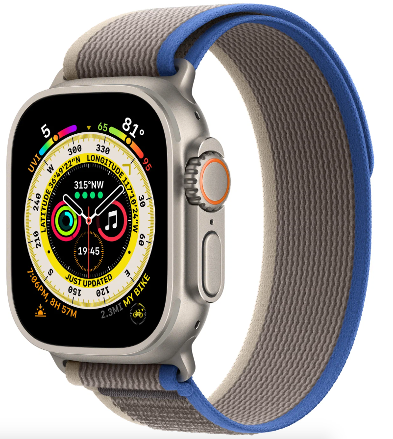 Умные часы Apple Watch Ultra GPS+Cellular 49mm Titanium Case with Blue/Grey Trail Loop (EU) в Челябинске купить по недорогим ценам с доставкой