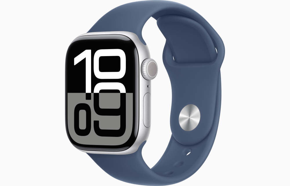Умные часы Apple Watch Series 10 46mm Silver Aluminium with Blue Sport Band в Челябинске купить по недорогим ценам с доставкой
