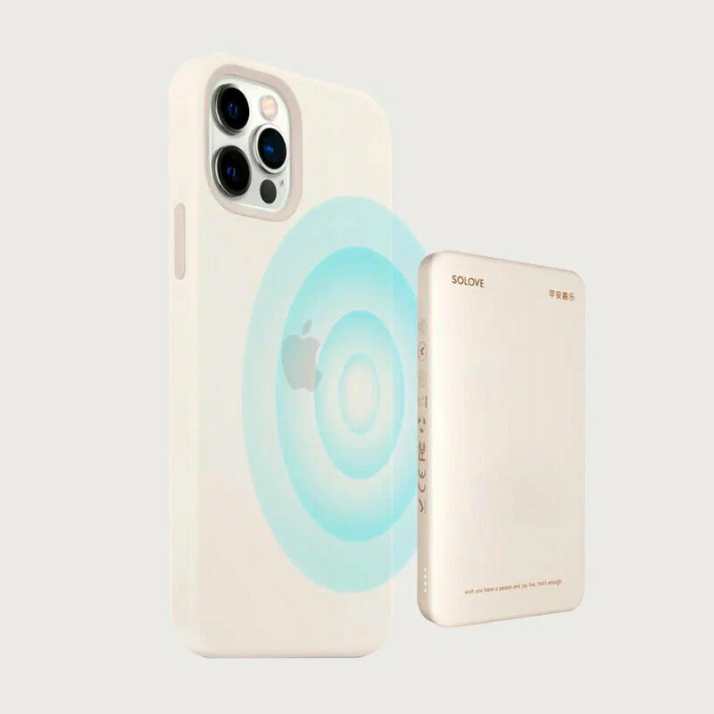 Внешний аккумулятор SOLOVE 5000mAh Magnetic MagSafe 20W QC 3PD 3A Lightning/Type-C (W9), бежевый в Челябинске купить по недорогим ценам с доставкой