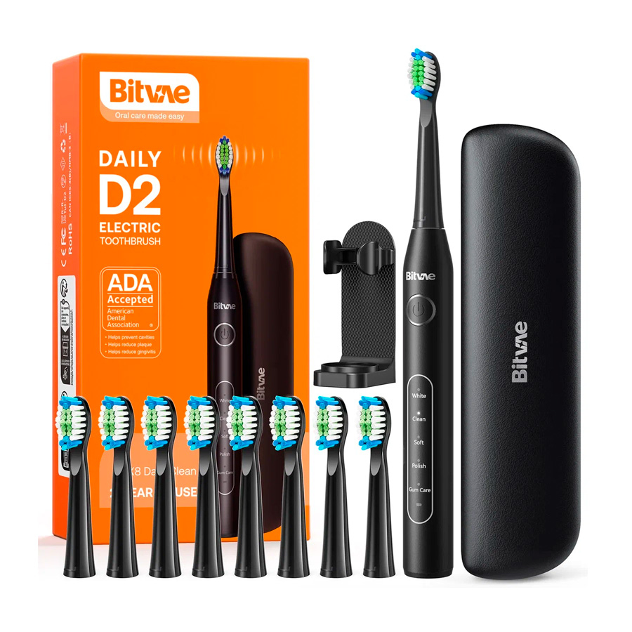 Электрическая зубная щетка Bitvae D2 Daily Toothbrush+Case+8 Heads, черная в Челябинске купить по недорогим ценам с доставкой