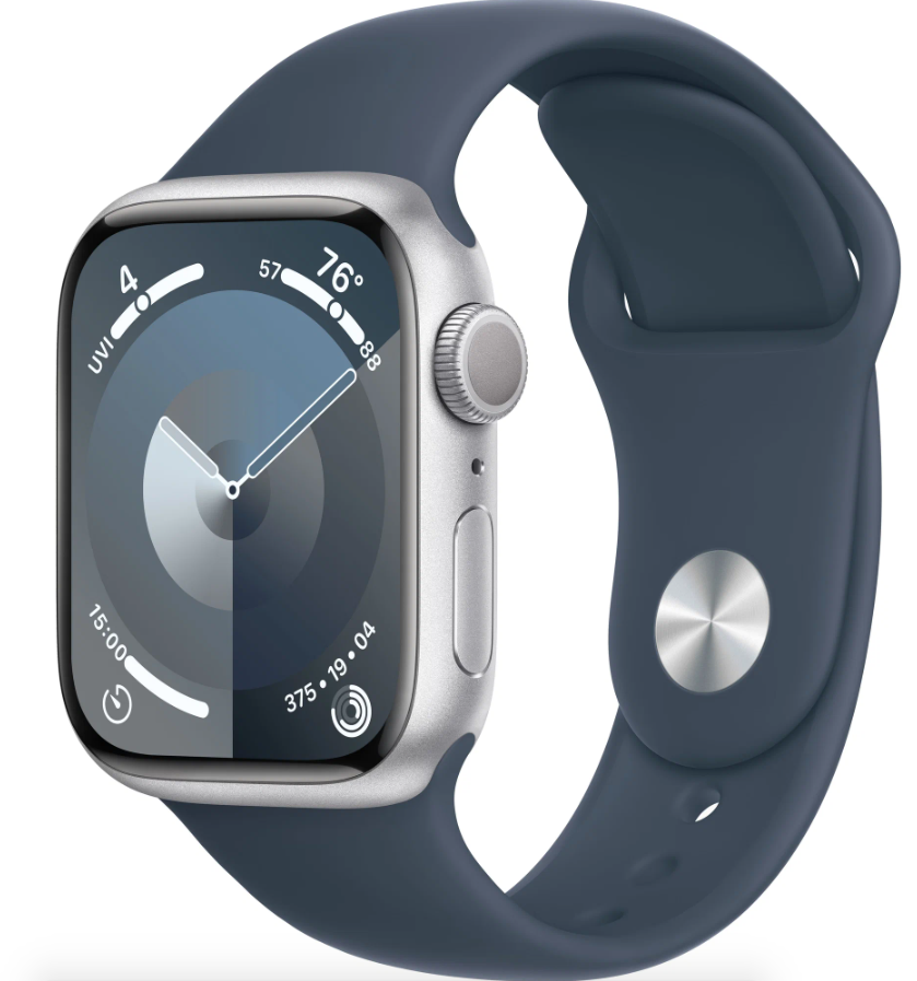 Умные часы Apple Watch Series 9 45mm Silver Aluminum Case with Blue Sport Band в Челябинске купить по недорогим ценам с доставкой