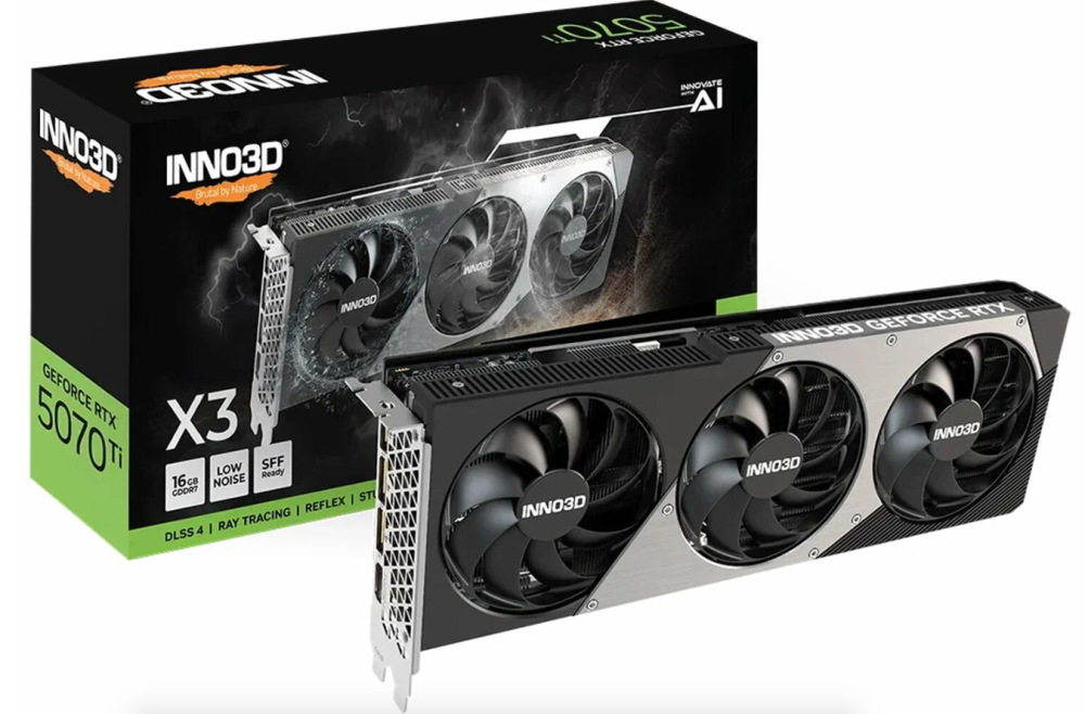 Видеокарта Inno3D GeForce RTX 5070 Ti, X3 OC 16 Gb (N507T3-16D7X-176068N) 1xHDMI, 3xDP, Ret в Челябинске купить по недорогим ценам с доставкой